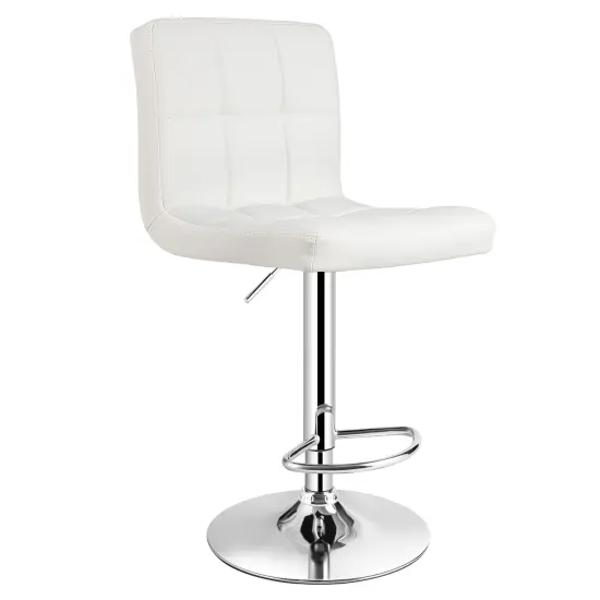 Costway Adjustable Armless Bar Stool Full Back Swivel Kitchen Counter Bar Chair PU Leather White {1}