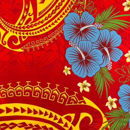 72" L x 45" W Fiji Hibiscus Cluster Sarong Polyester Fabric Red {1}