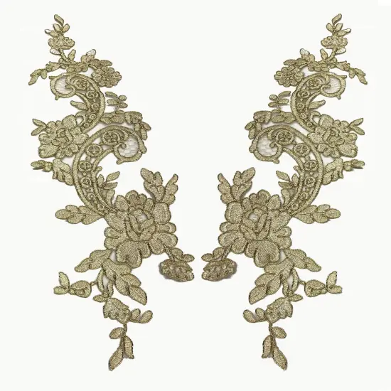 1 Pair Corded Floral Lace Applique 100% Polyester Net Mesh 22" x 5" Per Side White {2}