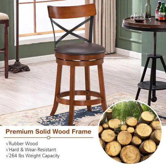 Costway Set of 4 Bar Stools Swivel 25'' Dining Bar Chairs with Rubber Wood Legs {6}