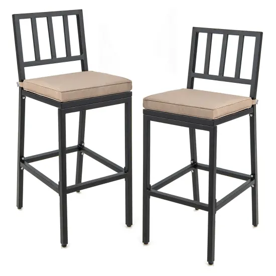 Costway Set of 2 Patio Metal Bar Stools Outdoor Bar Height Dining Chairs with Cushion {1}