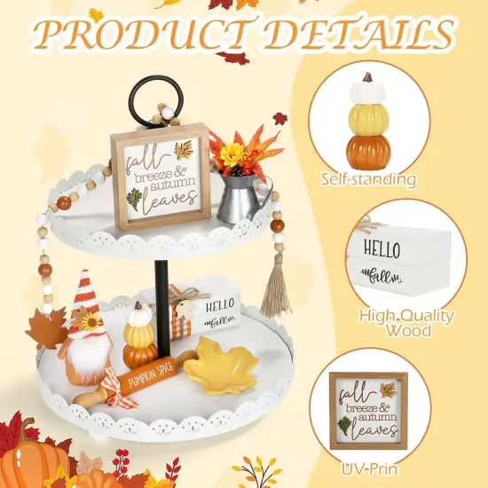 Fall Decorations, 8 PCS Fall Tiered Tray Decor Set, Thanksgiving Harvest {2}