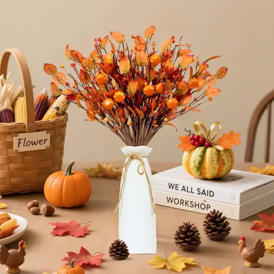 12PCS Fall Berry Stems for Vases Centerpieces {4}