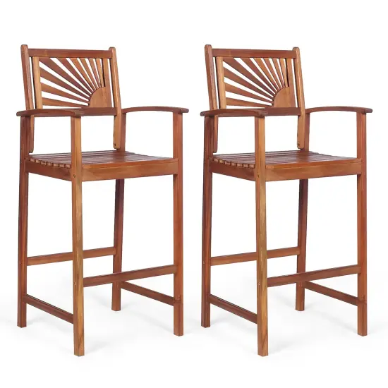 Costway Set of 2 Bar Stools 29inch Acacia Wood Pub Chairs Outdoor w/ Armrests {1}