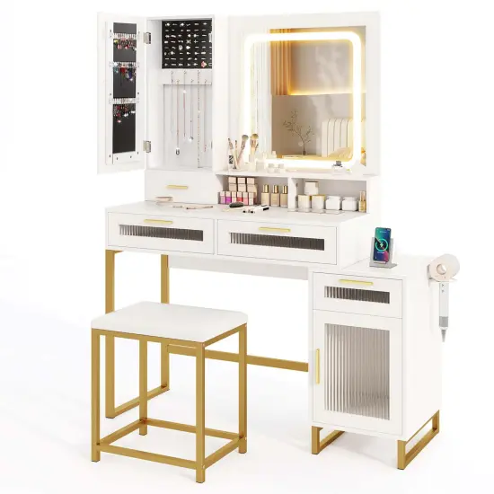 Costway Modern Vanity Set with Mirror and Lights 3 Lighting Modes & Adjustable Brightness {2}
