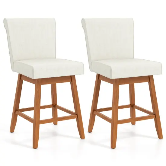 Costway 27" Swivel Bar Stools Set of 2/4 with Rubber Wood Legs Upholstered Linen Bar Chairs Beige/Gray {7}