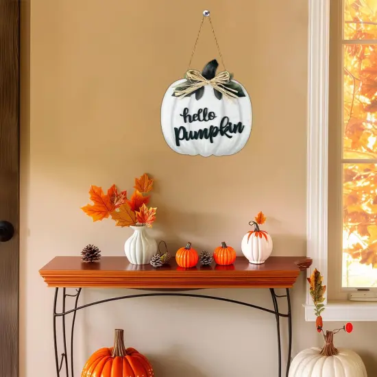 White Pumpkin Wall Decor Hello Pumpkin Sign {4}