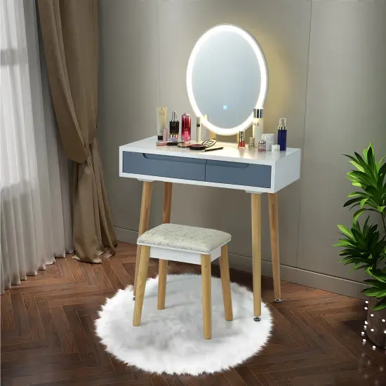 Costway Vanity Makeup Table Touch Screen 3 Lighting Modes Dressing Table Stool Set White\Black\ Gray {1}