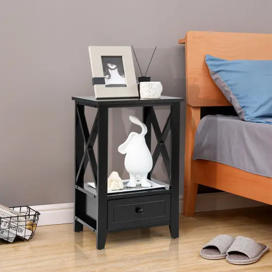 Costway Modern Nightstand with Bottom Drawer Storage Shelf Small Side End Table White\Black {8}