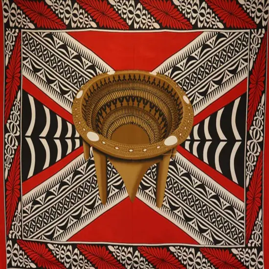 Kingdom of Tonga Kava Bowl All Around Border Crossing pattern Polyester Sarong 72" L x 45" W Navy {4}