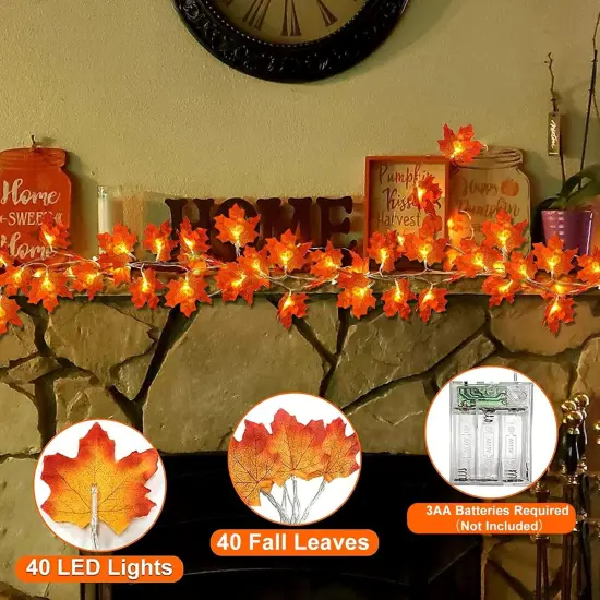 Maple Leafed Fall Garland with Lights Fall Decor {4}