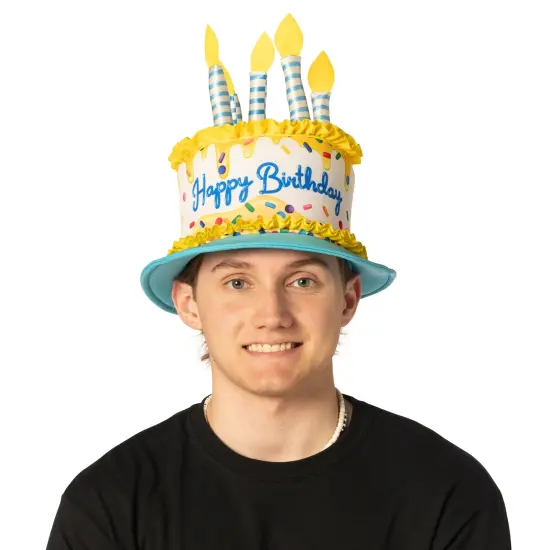 Birthday Cake Hat Costume, Adult One Size Yellow, blue & white {2}