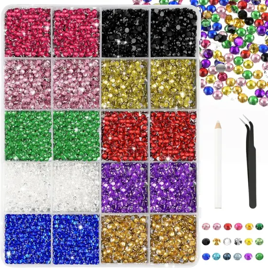 28000 Pcs 3mm Flatback Resin Rhinestones with Tweezers - Rainbow Colors {1}