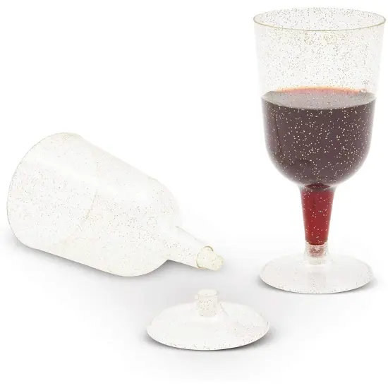 50-Pack Gold Glitter Plastic Wine Glasses (7 oz) Clear {4}