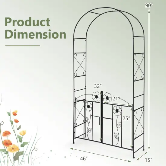 2 in 1 Garden Arbor with Door and Latch for Outdoor Lawn-Black {4}