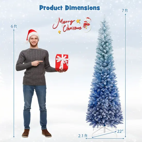 7 Feet Blue Gradient Snow Flocked Artificial Christmas Tree-Blue {4}