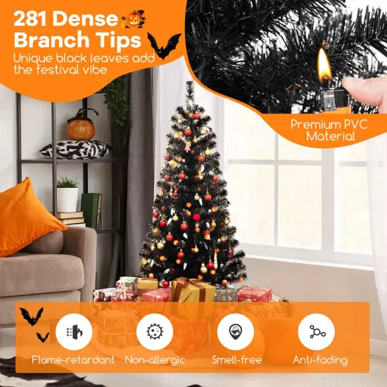 4.5FT Pre-Lit Black Halloween Tree with Ghost & Pumpkin Lights Music and Sensor for Indoor Decor {6}