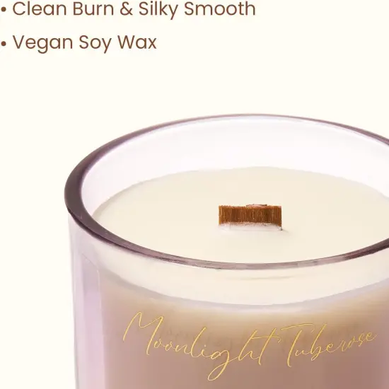 9.88oz Natural Soy Wax Jar Candle with Wooden Wick | Moonlight Tuberose Scent | 55-Hour Burn & Long-Lasting Burn | Candle Gift for Women {3}