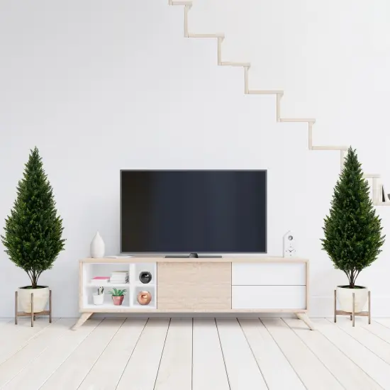 Green 4 Feet Artificial Topiary Tree Set of 2 Perfect for Indoor Outdoor Decor {2}