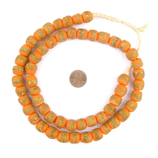 The Bead Chest African Kente Beads - Full Strand of Krobo Glass Beads (Tangerine Orange) {2}