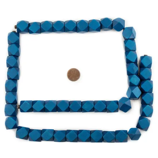 The Bead Chest Azul Blue Cornerless Cube Wood Beads: 17mm Diamond Cut Natural Organic Beads for Jewelry Making {2}
