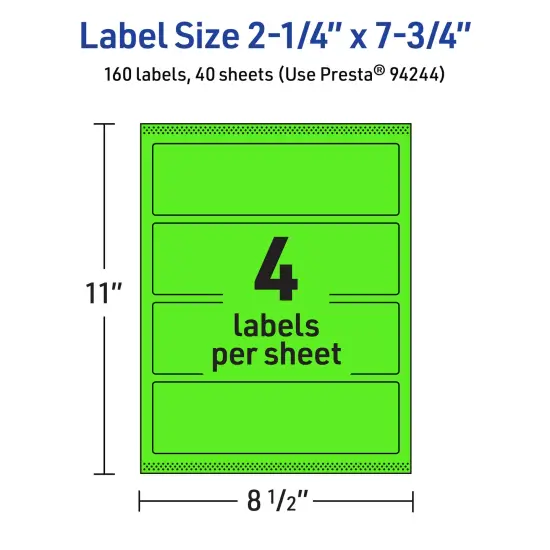 Avery Neon Green Paper Labels, 2.25" x 7.75" Rectangle {5}