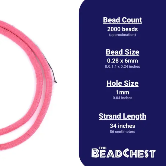 The Bead Chest African Vinyl Beads, Ghana Vulcanite Crafts Supplies for DIY Jewelry Making, Necklaces, Bracelets (6mm, Watermelon Pink) {4}