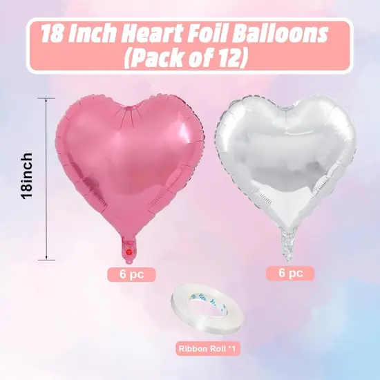 Pink Silver Heart Balloons, 18 Inch Pearl Pink and Silver Heart Shape Balloons, 12PCS Helium Mylar Love Foil Balloon for Birthday Baby Shower Engagement Wedding Party Decorations {2}