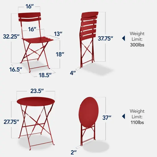 Best Choice Products 3-Piece Small Bistro Set, Folding Patio Furniture Set of 2 Chairs and Table Red {2}