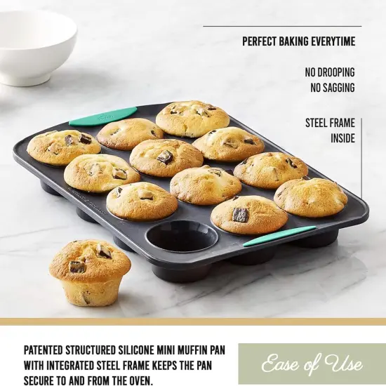 Structured Silicone Muffin Pan, Pan-12 Cup, Grey/Mint {5}