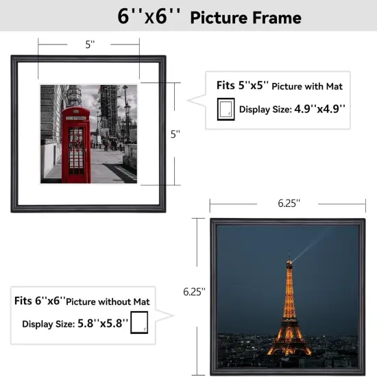6x6 Picture Frame Set of 4, Black Thin Metal, Square Picture Frames for Wall and Table, Aluminum Photo Frame Fit 5x5 with Mat or 6 X 6 without Mat（4 Pack） {3}