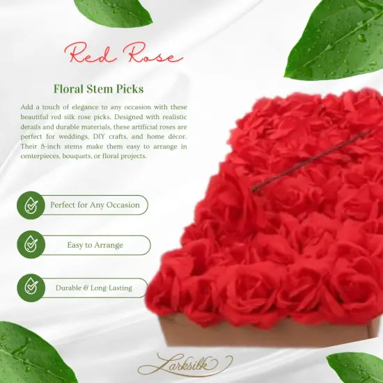 50-Pack Red Silk Rose Picks | 8-Inch Stems | Ideal for Weddings, Crafts, Events | Create Lifelike Centerpieces & DIY Floral Projects | Enhance Your Space with Elegant Roses {6}