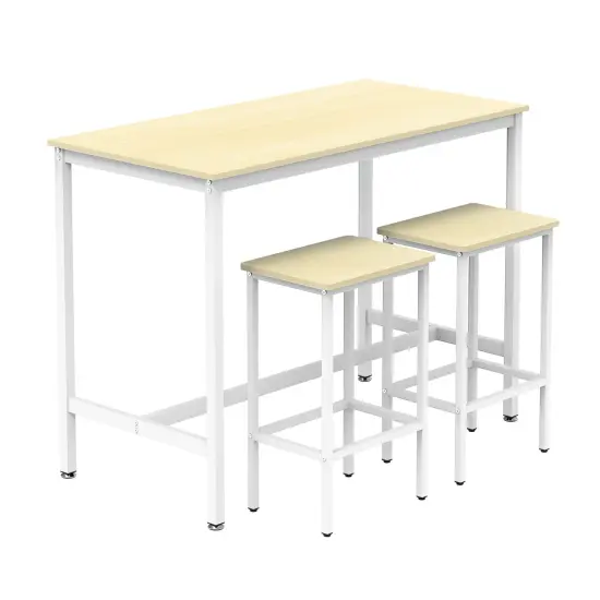 3-Piece Industrial Counter Height Dining Set Breakfast Bar Table with 2 Stools, Space-Saving Kitchen Bistro Set, Adjustable Feet White {1}