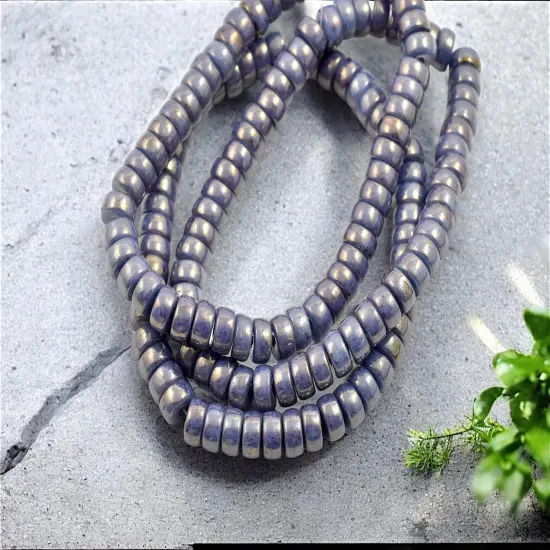 *50* 6x3mm Gold Lustered Slate Blue Heishi Beads {4}