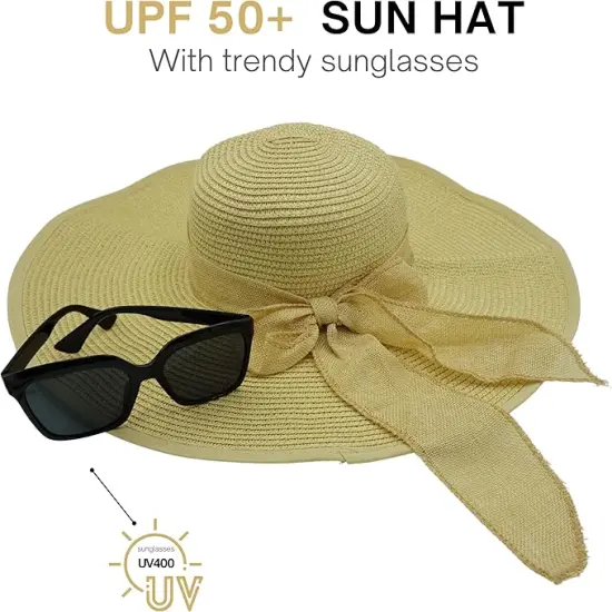 4E's Novelty Floppy Sun Hat with Sunglasses &ndash; UPF 50+ Packable Beach Hat for Women Travel {4}