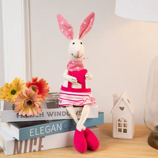Northlight Sitting Girl Easter Rabbit Decoration with Dangling Legs - 16.5" - Cream and Pink Ivory {1}