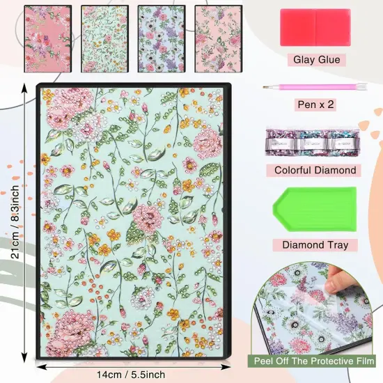 4 Pcs Diamond Painting Notebook for Adults, Diamond Art Journal DIY Art Kits Sets A5 Leather Painting Sketchbook Back to School Supplies Gifts for Adults Beginners(Spring Floral) {2}