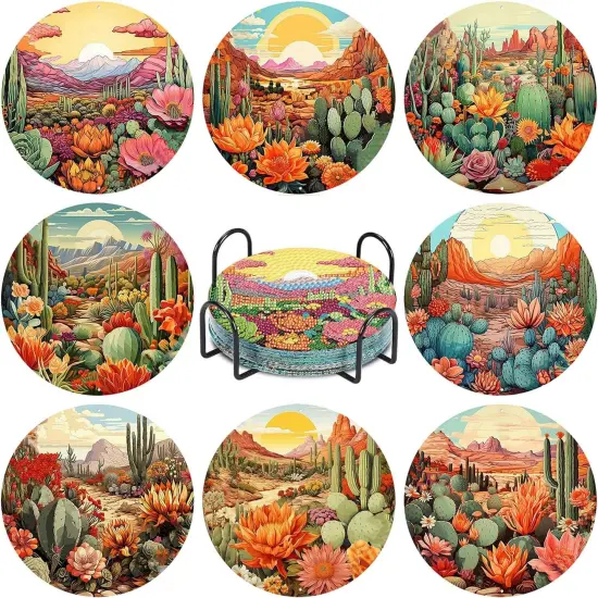 8 Pcs Diamond Painting Art Coasters with Holder Kit for Adults {1}