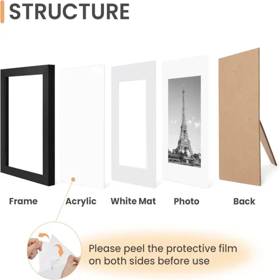 5x7 Picture Frame Set of 10, Display Pictures 4x6 with Mat or 5x7 Without, Multi Photo Frames Collage for Wall or Tabletop Display, Black {4}