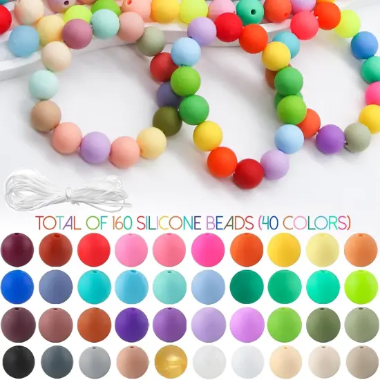 Silicone Beads - 40 Colors 15mm Round ​Beads (160Pcs Bulk) | Durable ​Rubber Beads for ​Jewelry Beads, ​Bracelet Beads Designs {2}