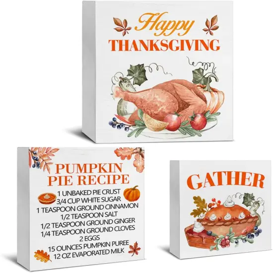 3 Pcs Happy Thanksgiving Wood Signs Tabletop Decor {1}