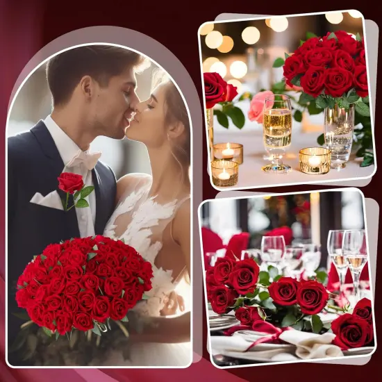 90 Pcs Red Velvet Rose Artificial Flowers Bouquet {4}