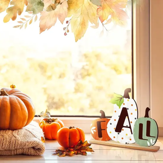3 Pcs Fall Pumpkin Wooden Signs Tabletop Decor {5}