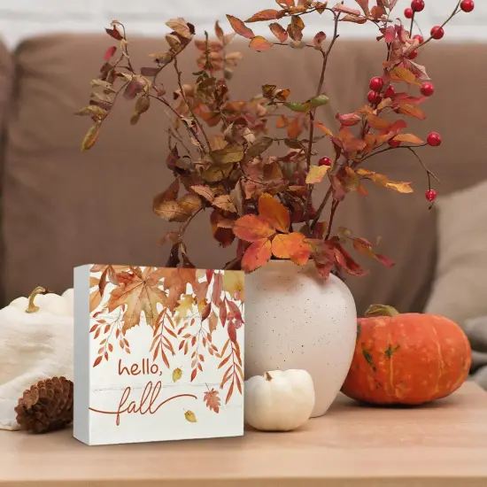 Fall Orange Maple Leaf Wooden Box Sign Tabletop Decor {4}