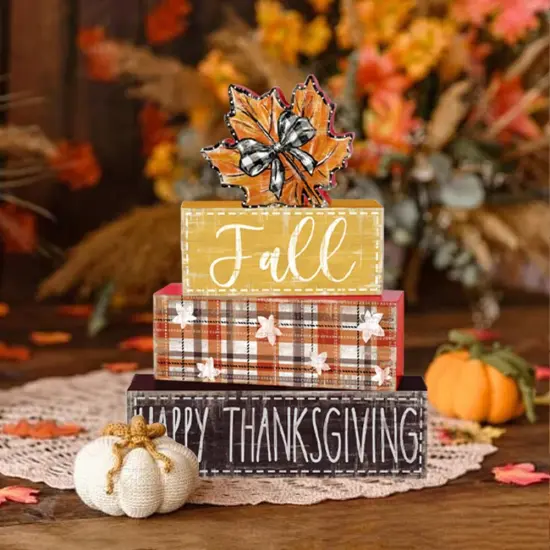 4Pcs Fall Wood Block Signs Table Decor {4}