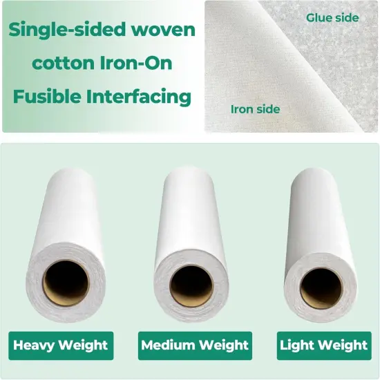 Woven Cotton Iron-On Fusible Interfacing, 16.1 inch X 10 Yards White Heavy Weight 100% Cotton {2}