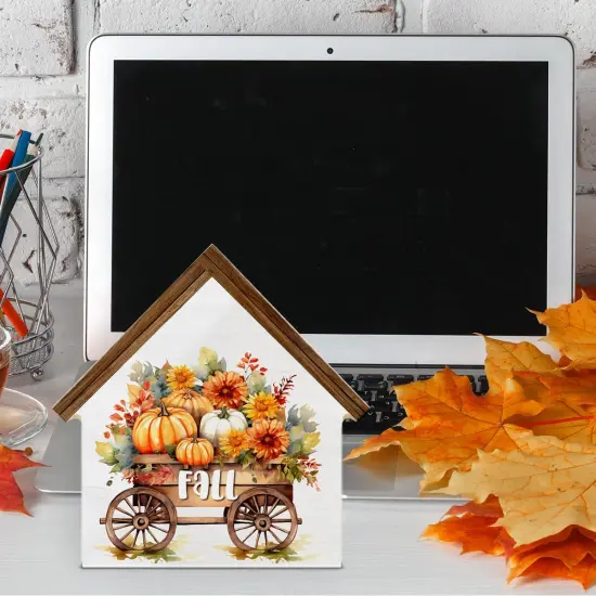 Pumpkin House Wood Block Sign Fall Table Decor {5}