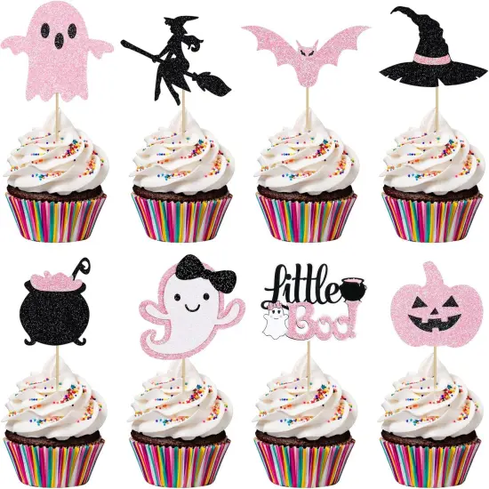 Pink Halloween Ghost Little Boo Cupcake Toppers {1}