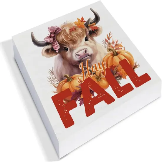 Fall Pumpkin Cow Wooden Sign Tabletop Decorations - 5 X 5 Inches {2}