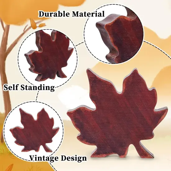 3Pcs Fall Wooden Retro Maple Leaves Tabletop Decor {2}